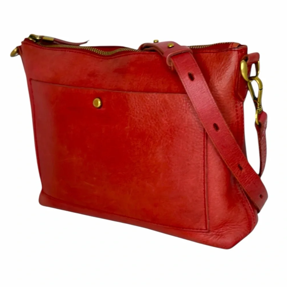 Madewell The Transport Crossbody Strap in Red Leather Front Pocket Bag